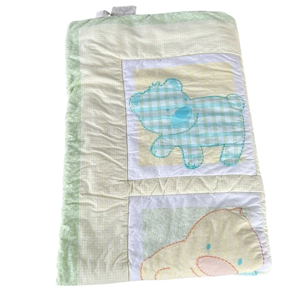 Y2K Carters Tykes Animals Crib Quilt Pastel Gingham Puppy Bee Duck Dragonfly HTF